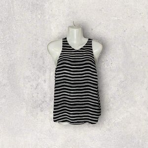 A.L.C. Women's Size 2 100% Silk Black White Striped Racerback Tank Blouse